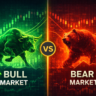 bull market vs bear market showing upward and downward stock trends