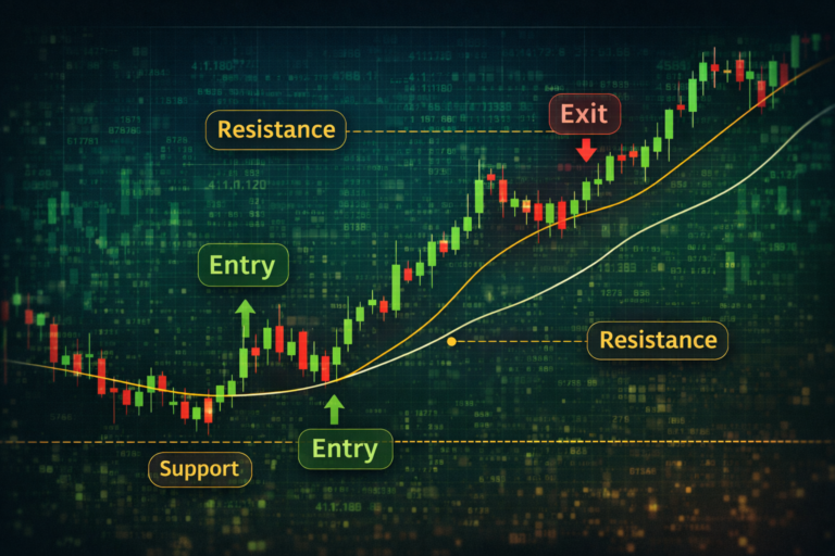 swing trading strategy for beginners showing entry exit points on stock chart